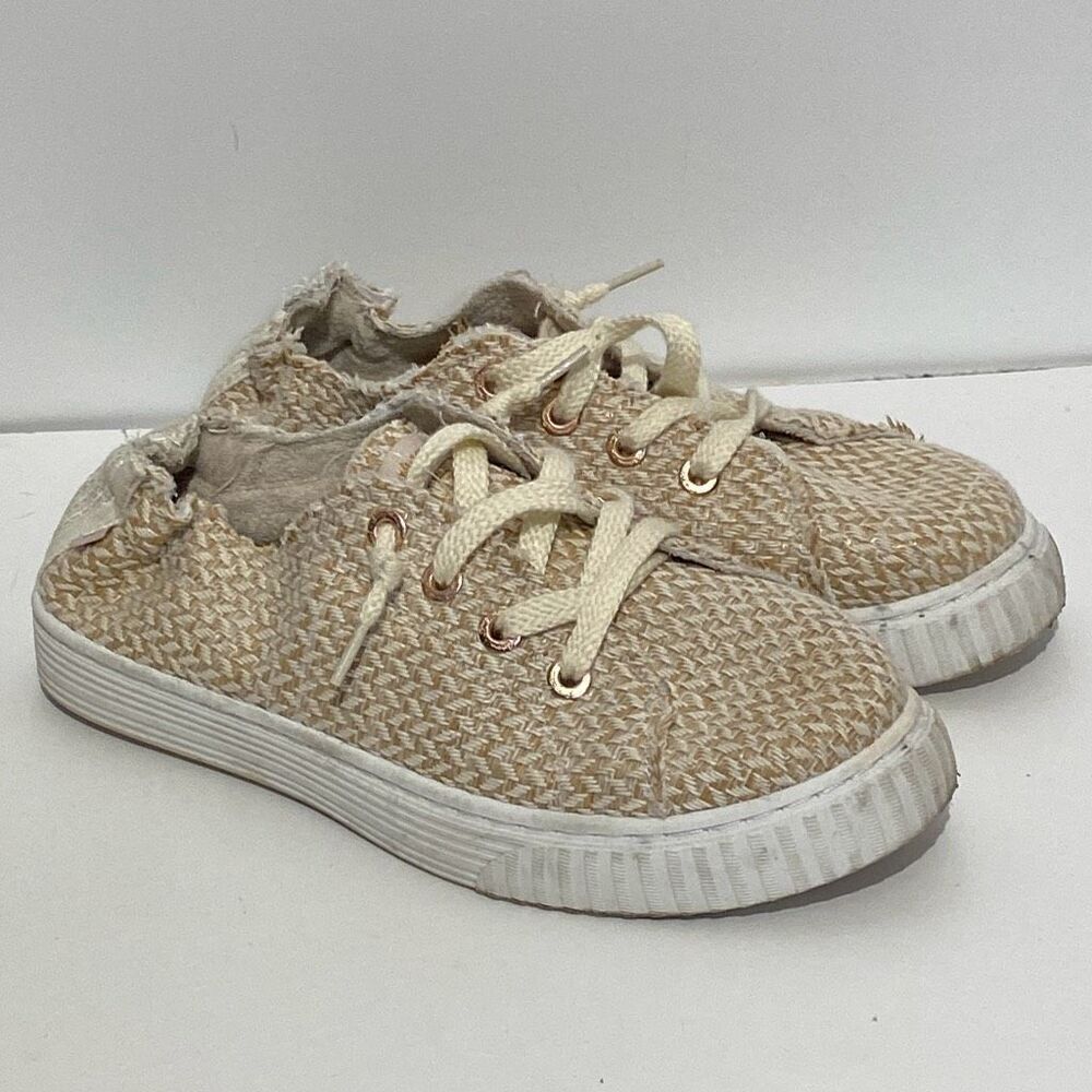 Tommy Bahama Women's‎ Beige Tan Woven Linen Straw Lace Up Sneaker Shoes Size 9.5